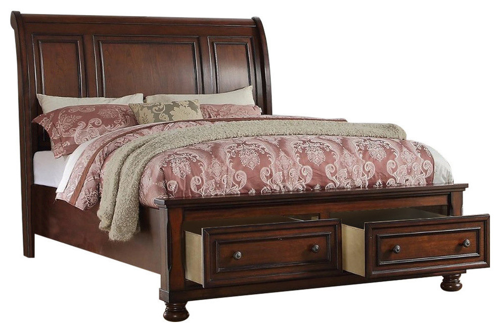 Wooden Bed, Antique Cherry Finish Traditional Sleigh Beds by VirVentures Houzz