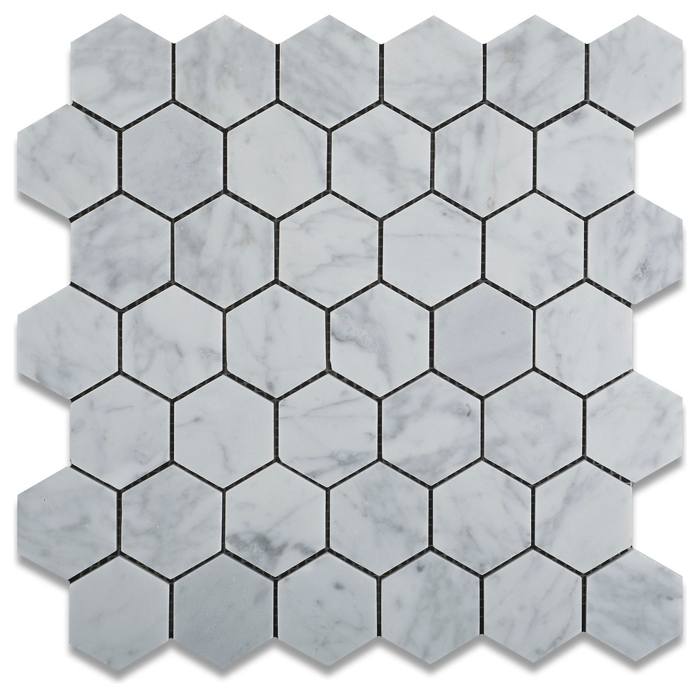 Carrara White Marble Honed Hexagon Mosaic Tile, Set of 50