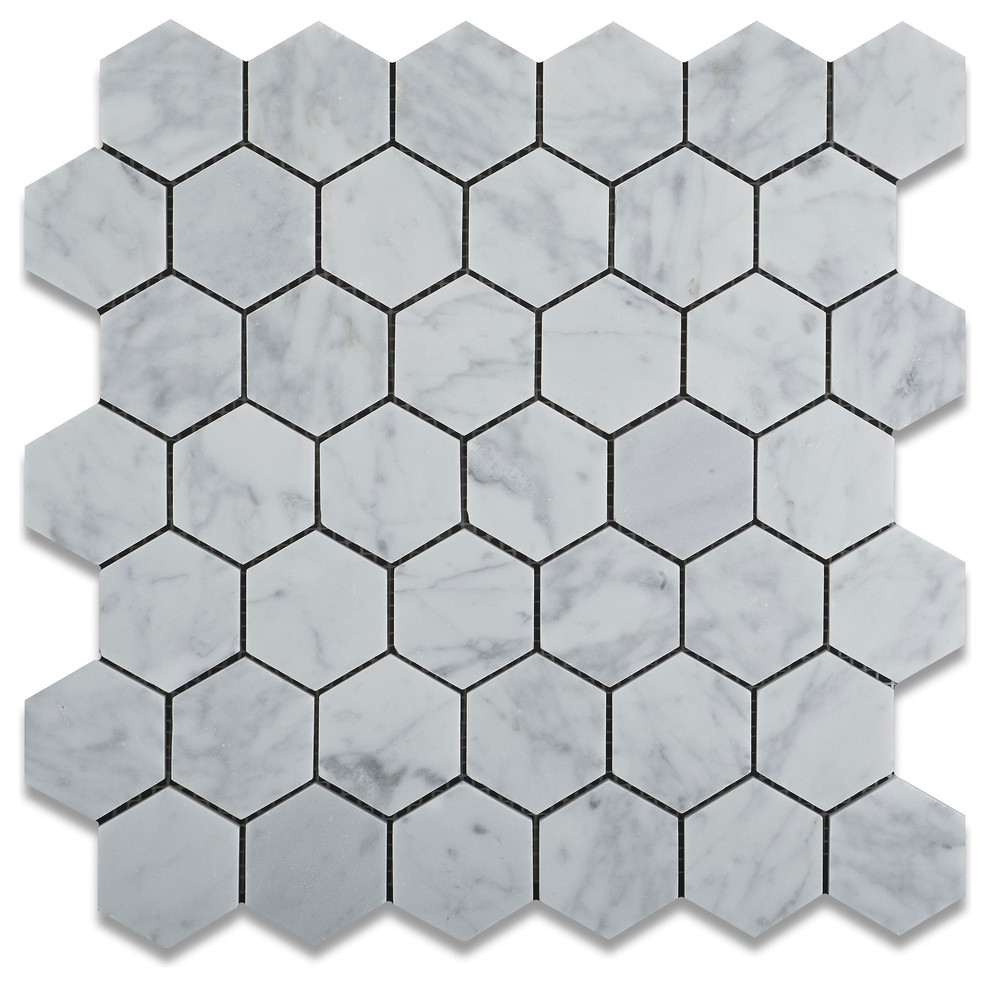 Carrara White Marble Honed Hexagon Mosaic Tile Contemporary Mosaic