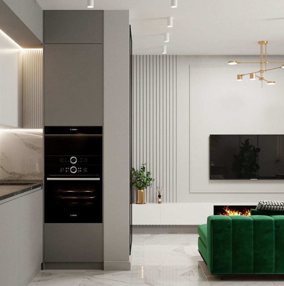 Квартира с гостиной с элементами ар-деко в современной интерпретации