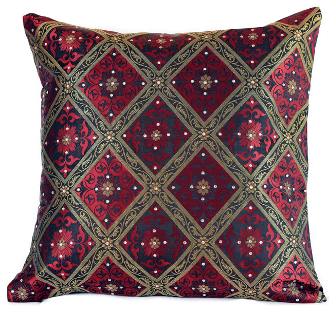 Hand Embroidered Brocade Pillow Cover – Set of 2 (Scarlet Red)
