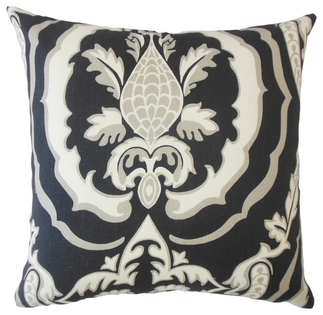 Aaryan Damask Throw Throw Pillow Black Contemporary