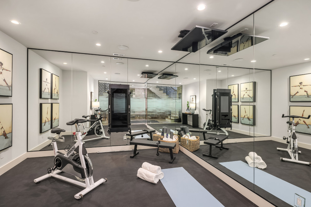 Contemporary home gym in Seattle.
