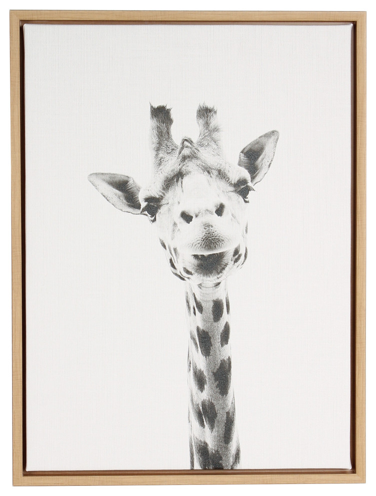 Giraffe Portrait Black and White Framed Canvas Wall Art Contemporary