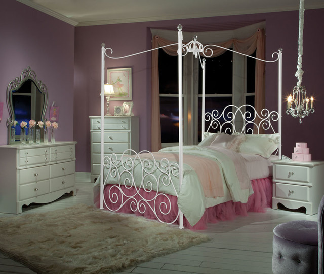 Standard Furniture Princess 5 Piece Kids' Canopy Bedroom Set in White Metal