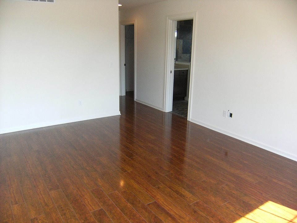 Bedroom - mid-sized transitional guest dark wood floor bedroom idea in New York with white walls and no fireplace