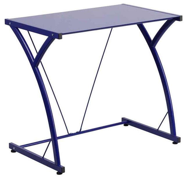 Contemporary Tempered Blue Glass Computer Desk With Matching Frame