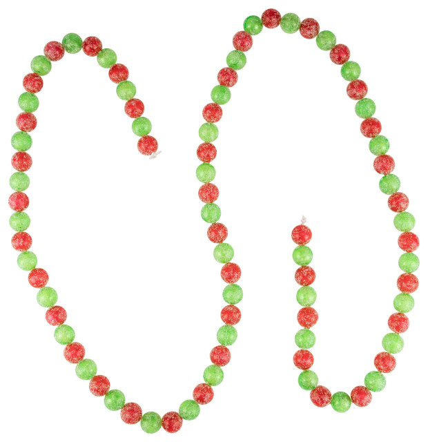 6' Red and Green Round Glitter Candy Drop Christmas Garland, Unlit Modern Wreaths And