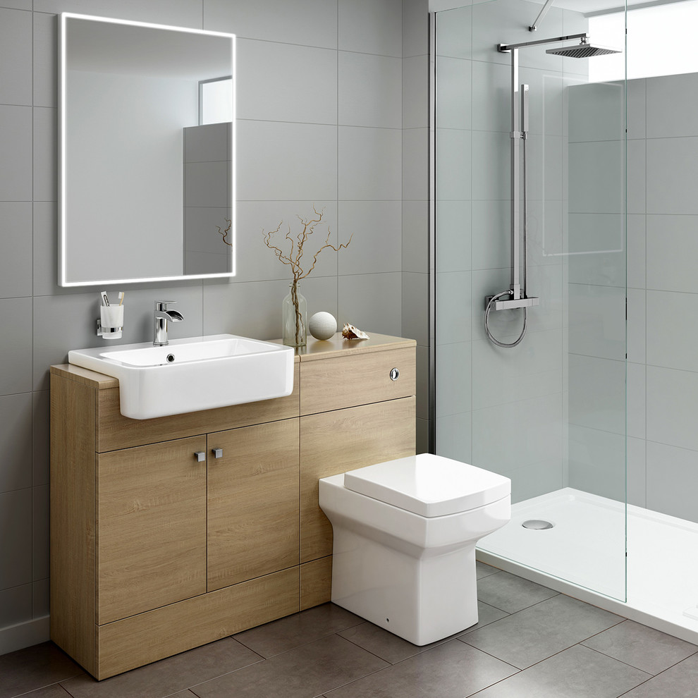 Photo of a contemporary bathroom in West Midlands with an open shower.