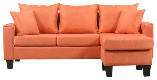 Modern Linen Fabric Small Space Sectional Sofa with Reversible Chaise, Orange