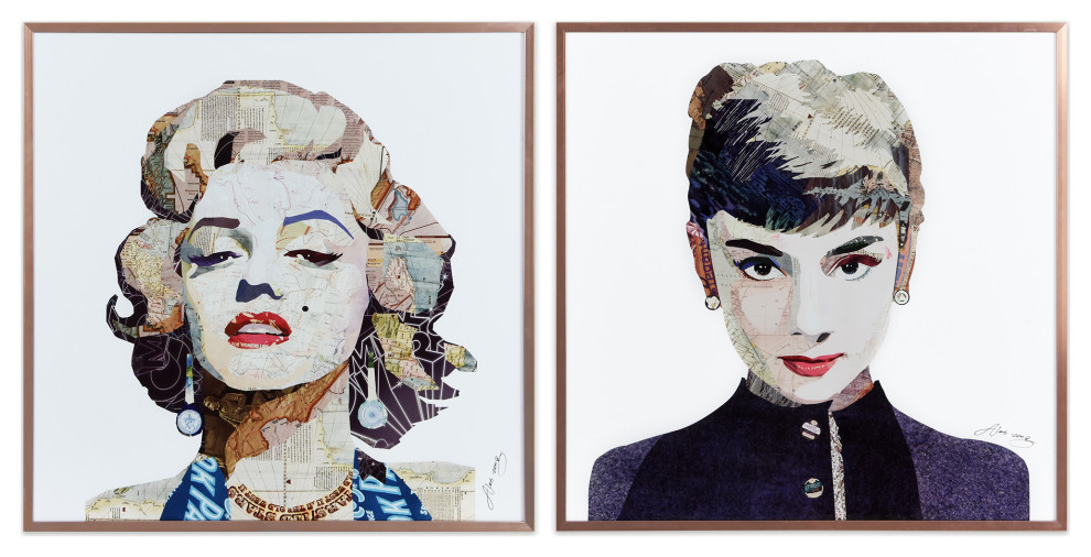 "Marilyn & Audrey" Print Wall Art Under Glass, Anodized Aluminum Rose