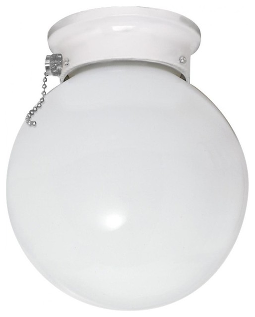 1 Light 6 Ceiling Fixture White Ball With Pull Chain Switch Contemporary Flush Mount Ceiling Lighting By Satco Lighting