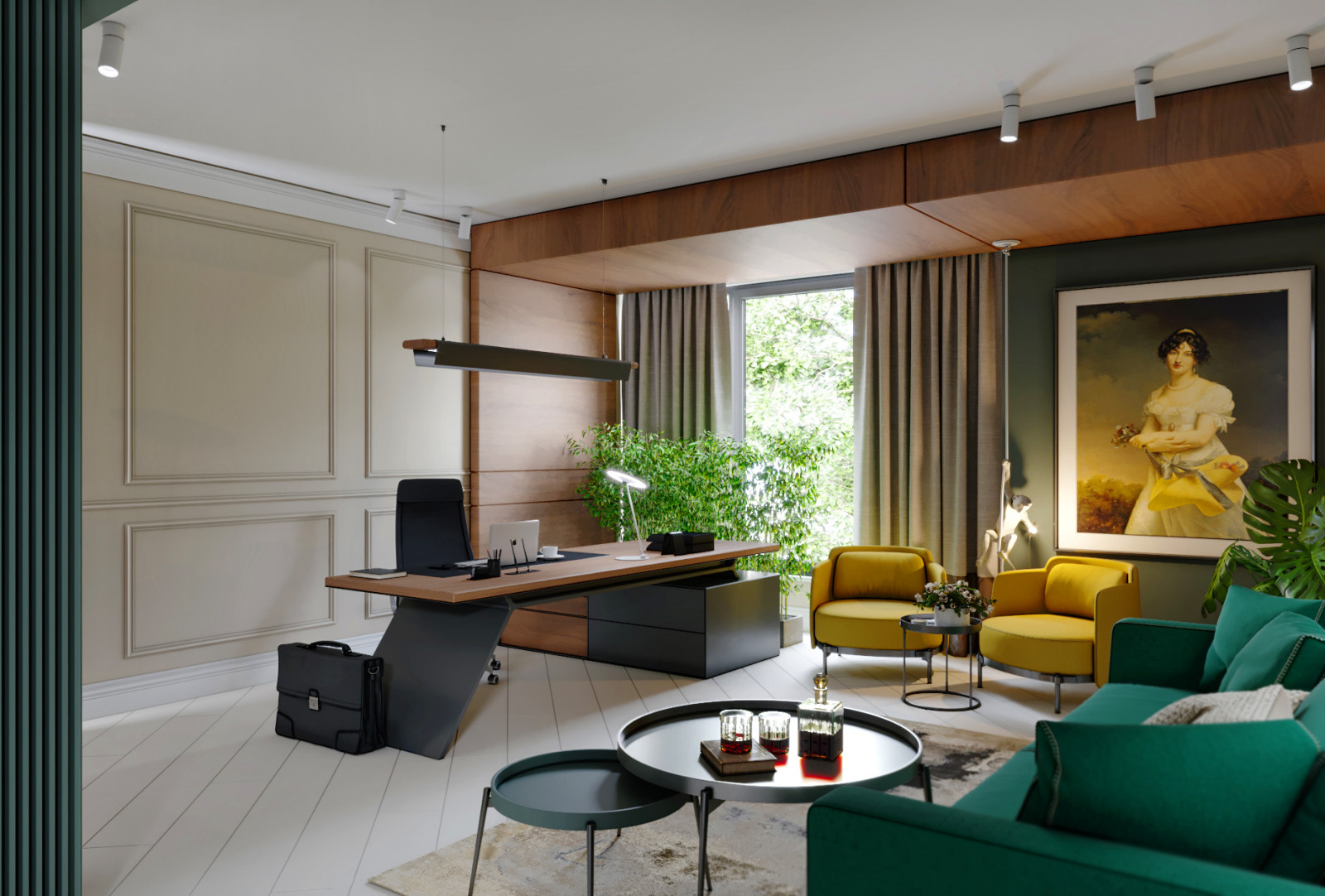 Домашний кабинет в двухуровневом пентхаусе площадью 360 м2