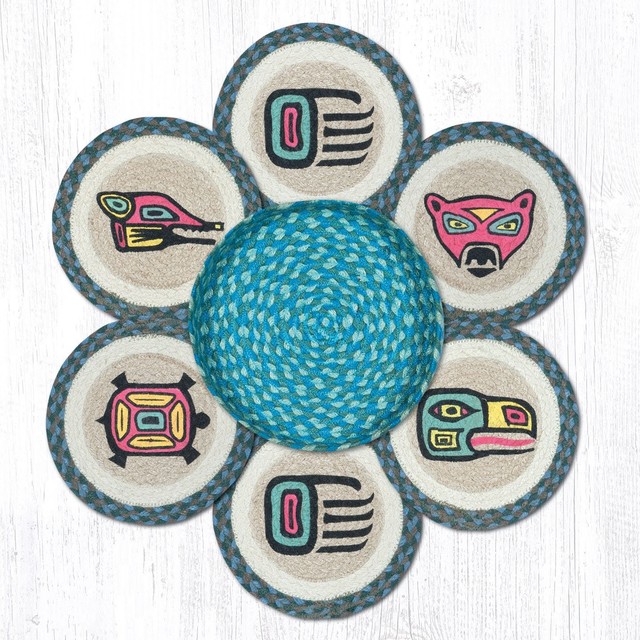 Earth Rugs TNB-581 Totem Trivets in a Basket 10" x 10"