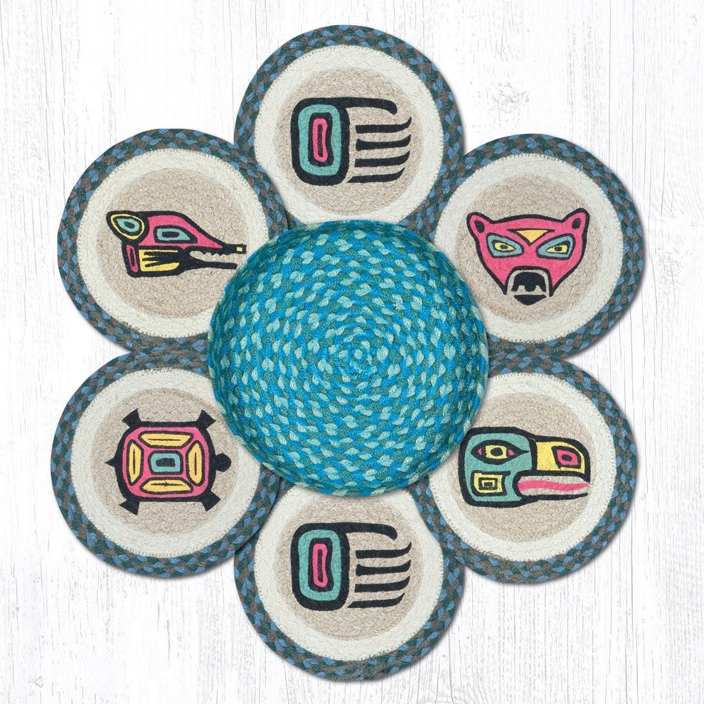 Earth Rugs TNB-581 Totem Trivets in a Basket 10" x 10"