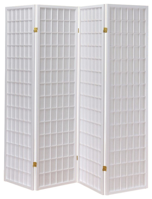 Benzara BM160124 Contemporary Style Four Panel Folding Screen, White
