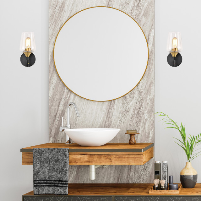5 in. 1-Light Black and Antique Brass Indoor Wall Sconce With Clear ...