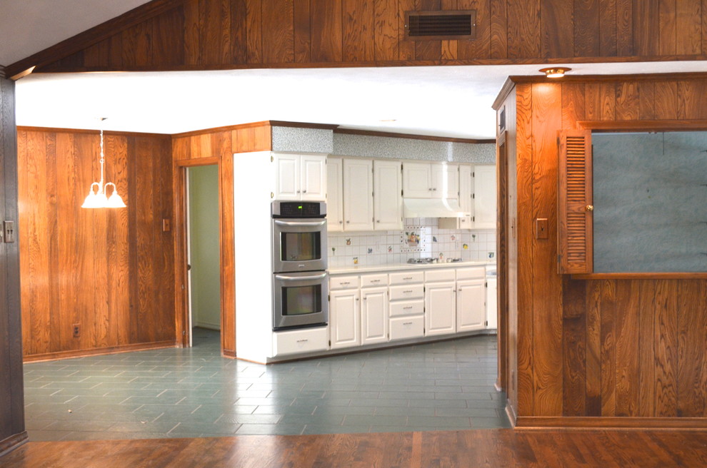 1950s kitchen opens up to a transitional design