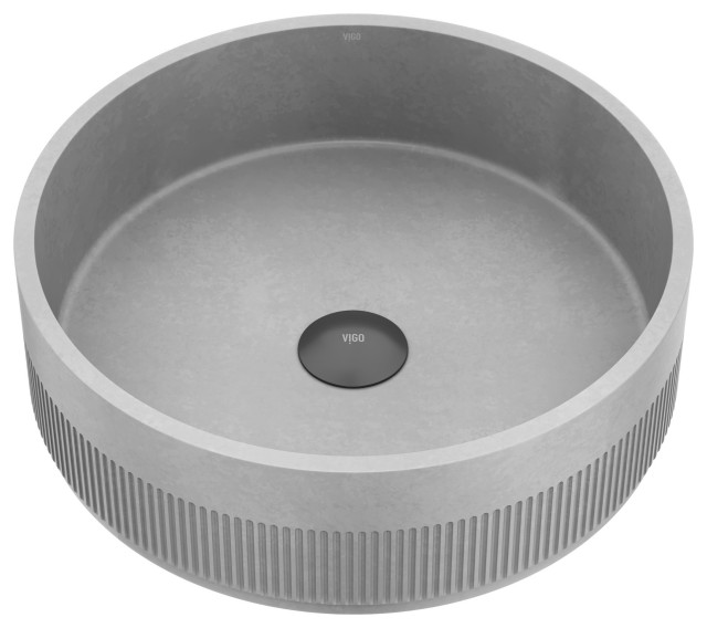 VIGO Cypress Modern Gray Concreto Stone Round Fluted Vessel Sink
