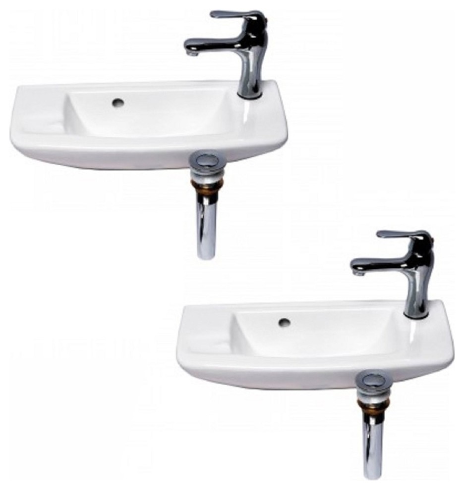 White Wall Mount small Bathroom Sink 20" with Chrome Faucet Drain and ...