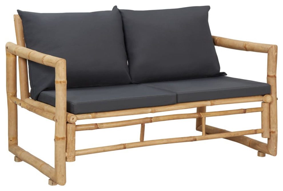 vidaXL Patio Loveseat 2 Seater Sofa for Balcony Backyard with Cushions Bamboo - Asian - Outdoor Benches - by LLC | Houzz
