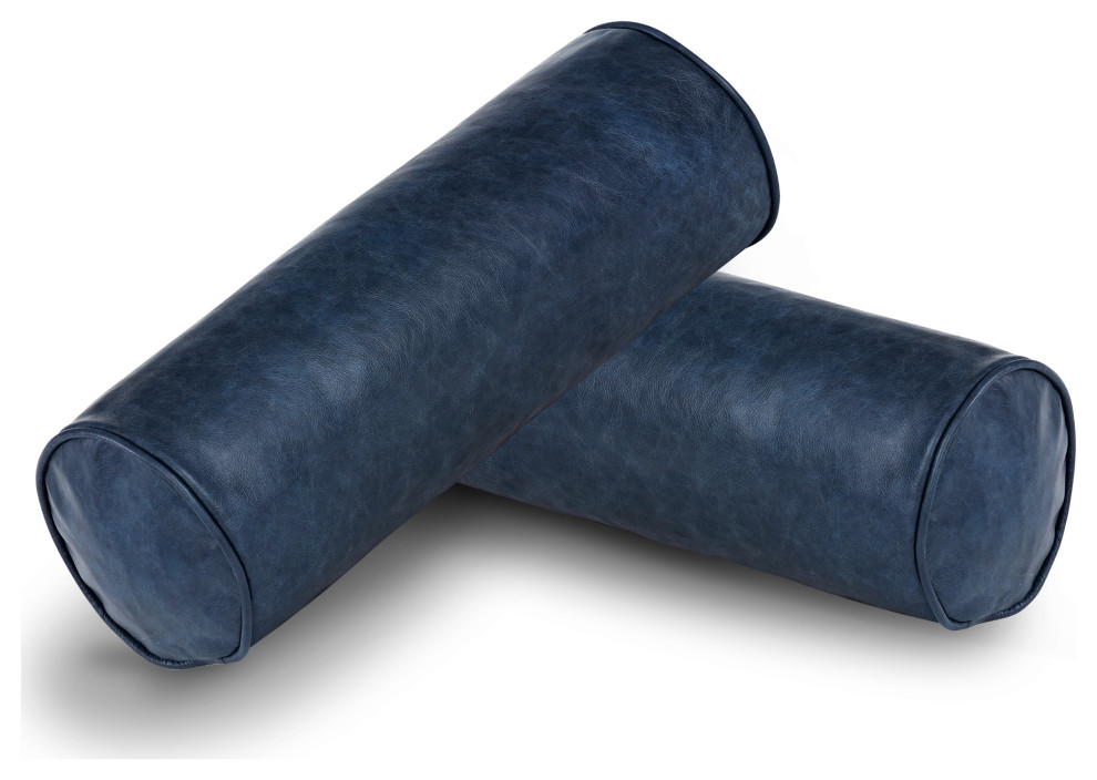 Poly and Bark Napa Leather Bolster Pillow, Set of 2 Contemporary