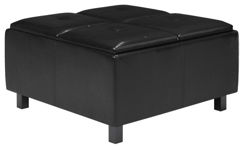 Alcott Square Coffee Table Storage Ottoman, Faux Leather Transitional