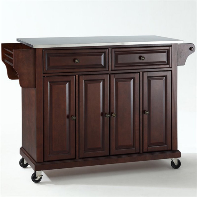 Crosley Furniture Wood/Stainless Steel Kitchen Cart in Mahogany/Silver