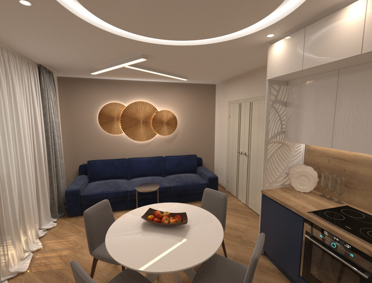 Дизайн Гостиной- кухни, совмещенный с лоджией