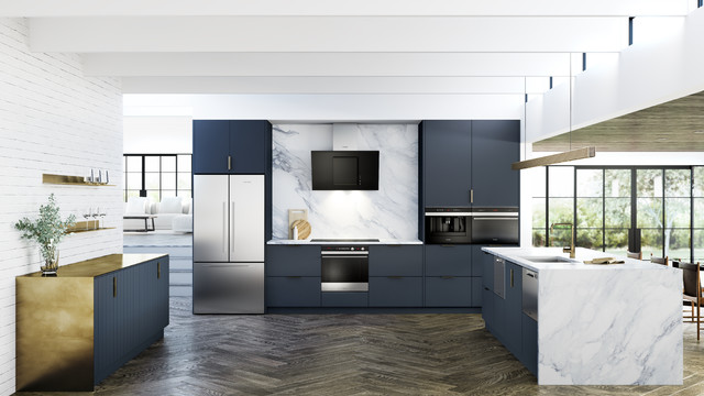 Fisher Paykel Open Plan Midnight Blue Kitchen Modern Kuche