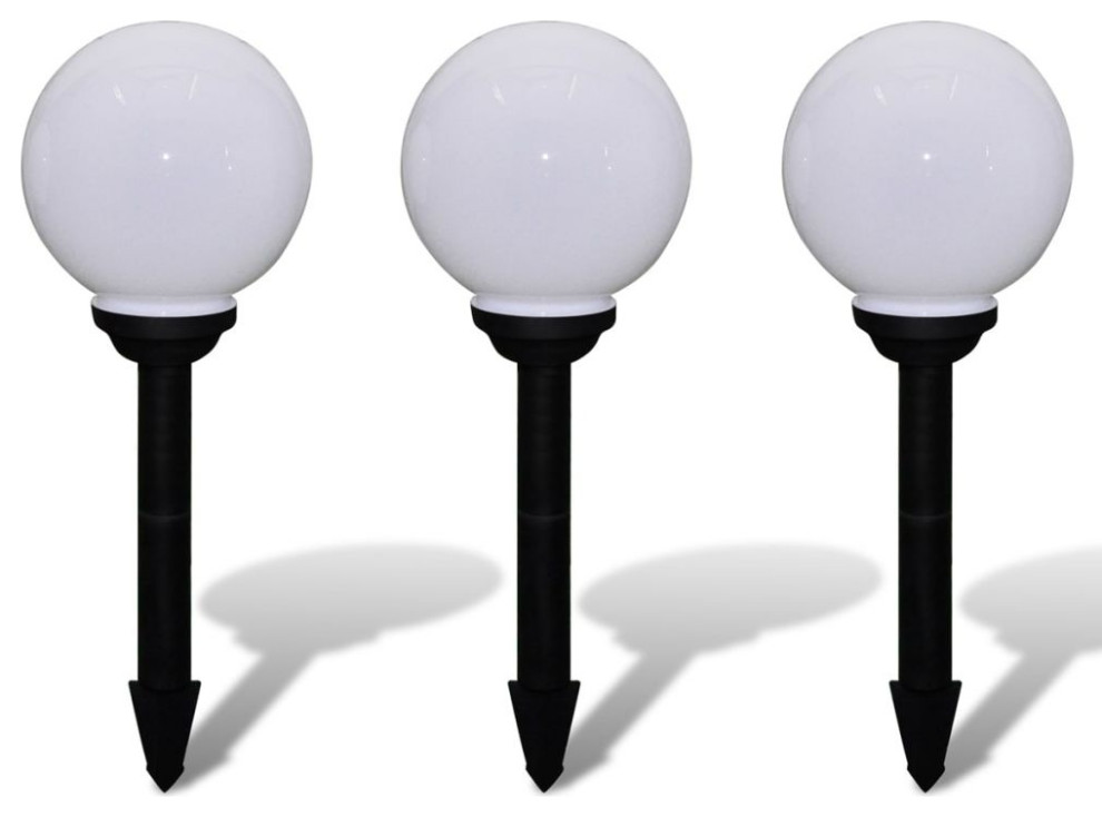 vidaXL Garden Lamp 3 pcs LED Solar Walkway Light with Ground Spike Round White