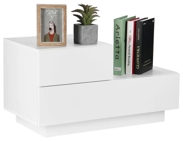 Lilly Modern LED Light Nightstand w/2 Drawers, White
