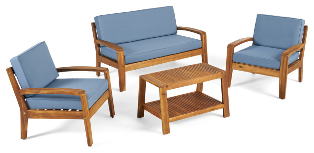 GDF Studio 4-Piece Parma Outdoor Wood Chat Set, Blue