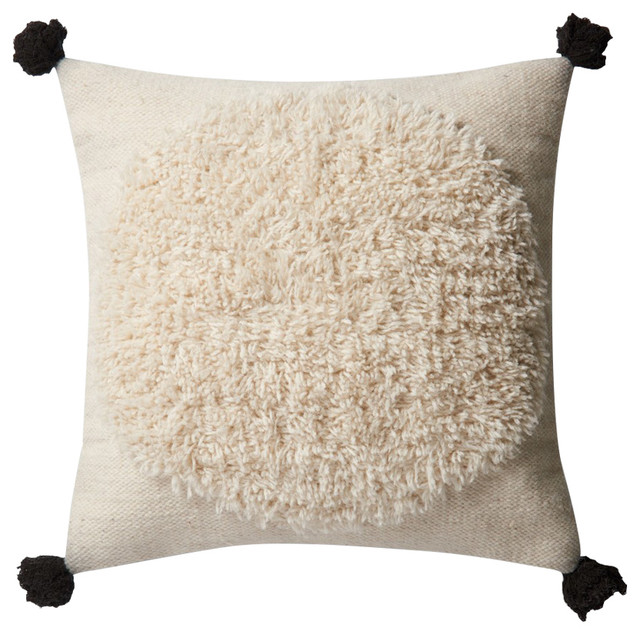 Loloi Wool Pillow Cover Ivory And Black 22 X22 Contemporary