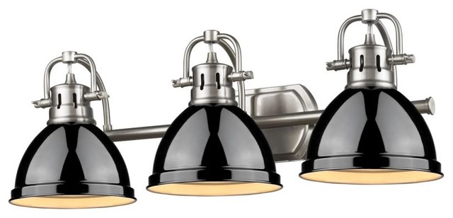 3 Light Brushed Nickel Bath With Black Shade Contemporary Bathroom Vanity Lighting By Designer And Fan Houzz 3 Light Brushed Nickel Bath With, Modern Bathroom Light Fixtures Brushed Nickel