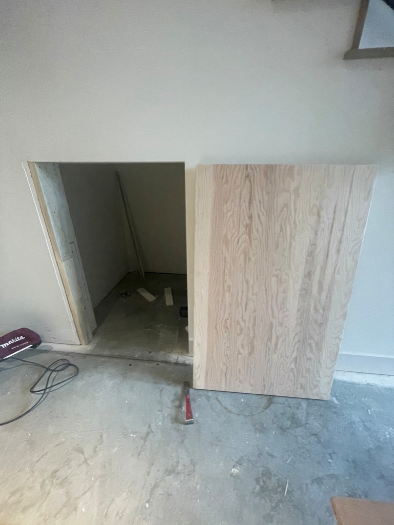 Custom shelving and hidden door