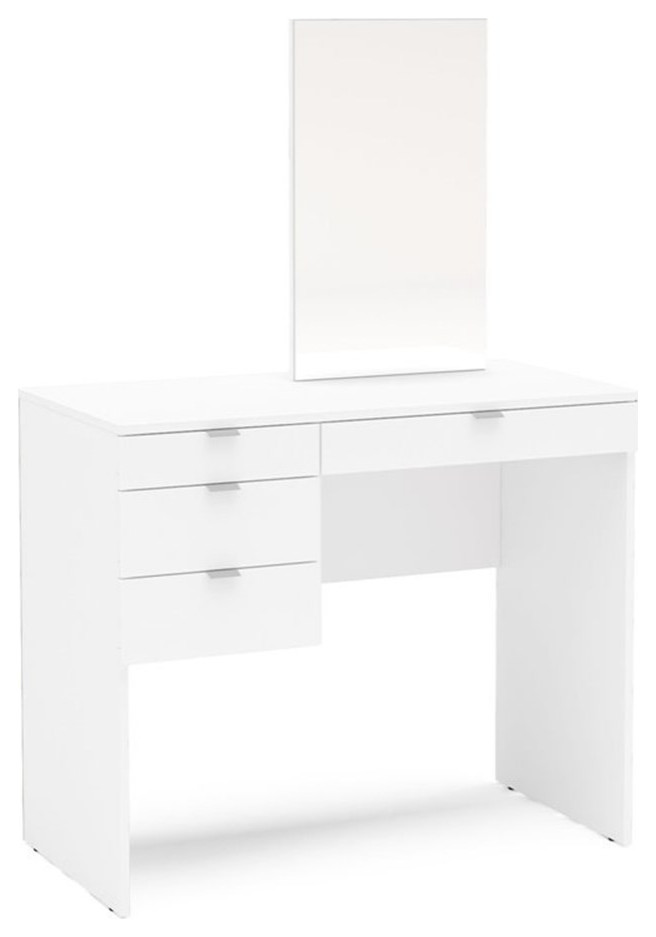 Boahaus Maia 4Drawer Modern Wood Dressing Table with Mirror in White