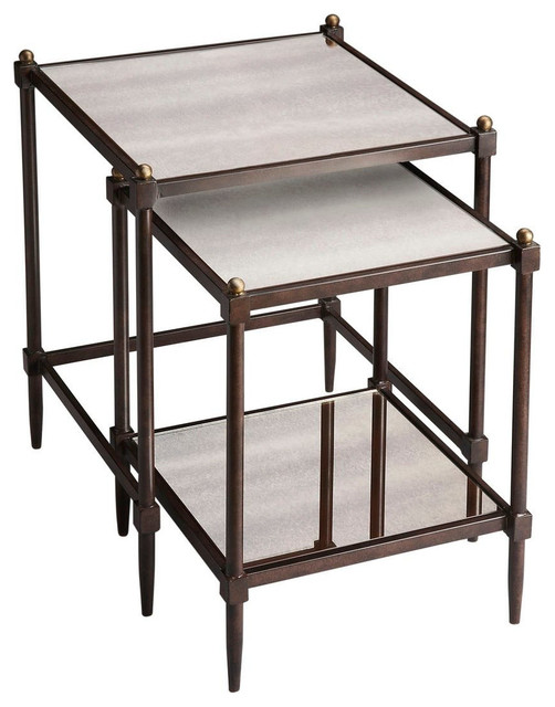 Offex Transitional Rectangular Mirrored Nesting Tables Gray
