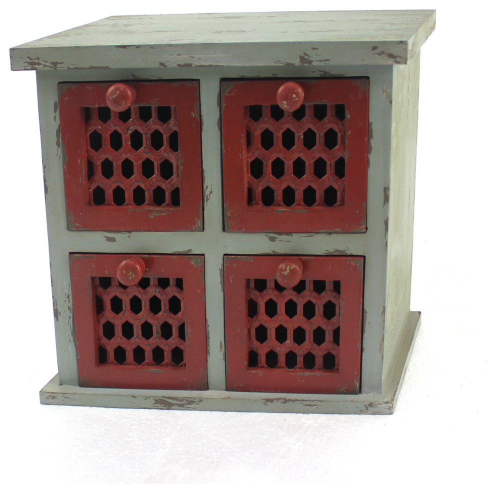 Antiqued 4Drawer Tabletop Organizer Farmhouse Desk Accessories