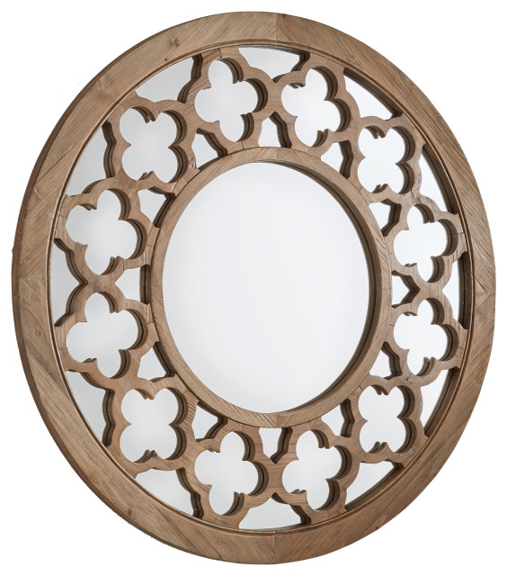 Tatia Reclaimed Wood Quatrefoil Cutout Round Wall Mirror