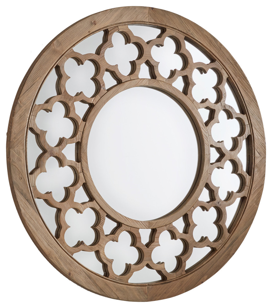 Tatia Reclaimed Wood Quatrefoil Cutout Round Wall Mirror ...