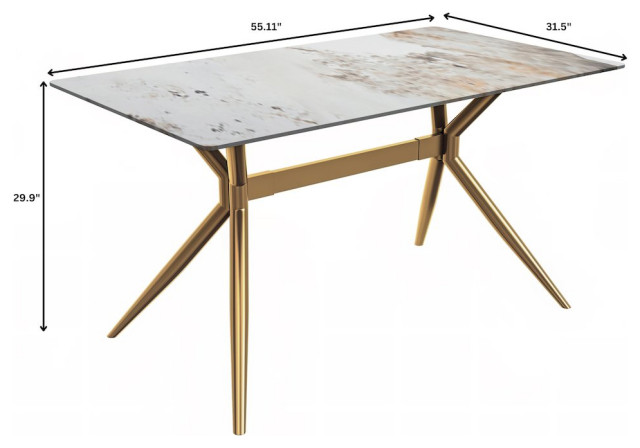 Gold Stainless Steel Dining Table 55 With White Grey Sintered Stone Top ...