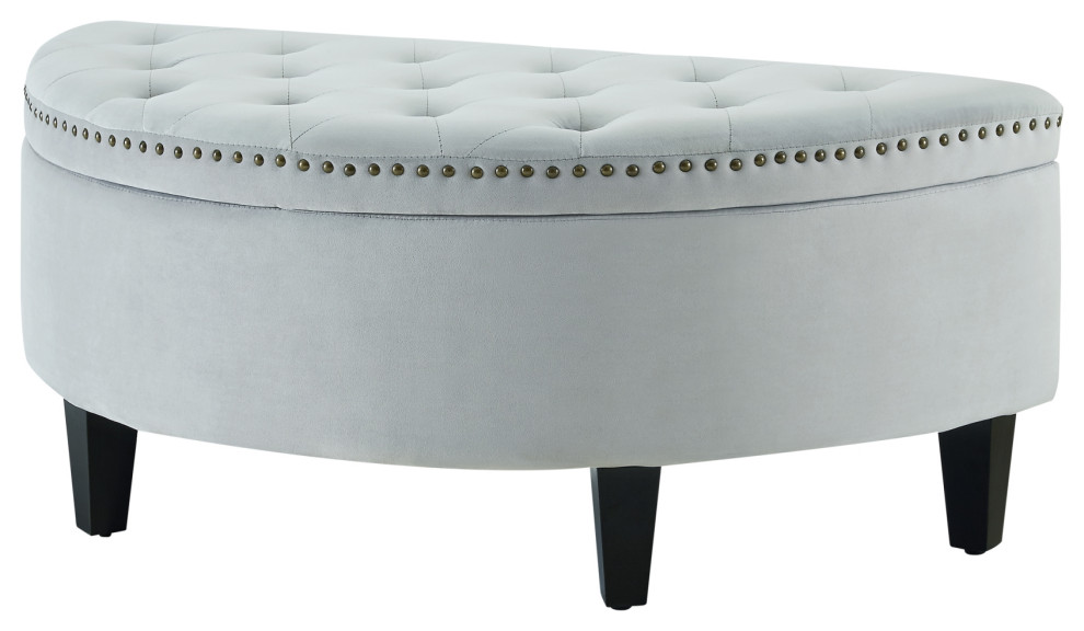 Laura Velvet Gold Nailhead Trim Half Moon Storage Ottoman - Transitional -  Footstools And Ottomans - by Inspired Home | Houzz