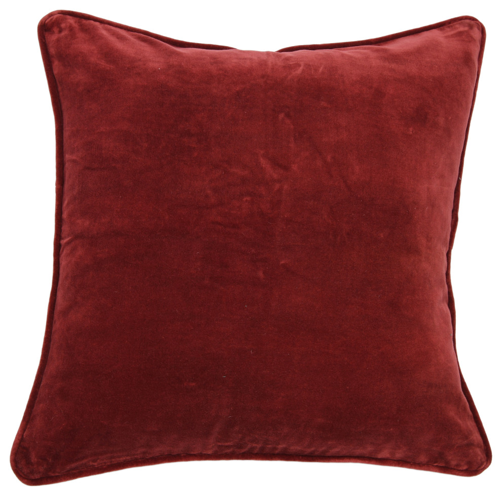Square Velvet Pillow Cover with Piping, Burgundy Contemporary