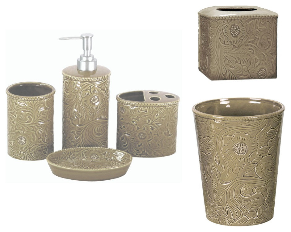Savannah Bathroom Sets, Taupe, 6 Piece Traditional Bathroom