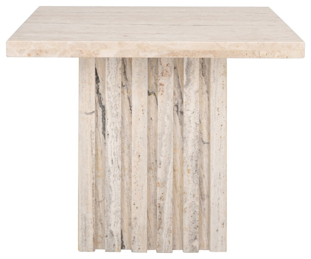 Safavieh Olivia Tall Square Travertine Accent Table Off White Transitional Side Tables And
