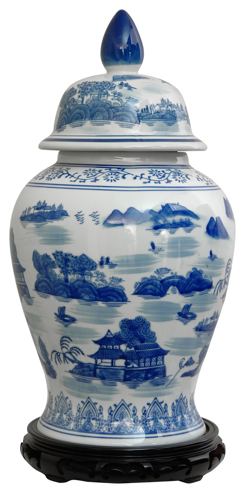 Beautiful Celadon Color Porcelain Temple Jar 18" 
