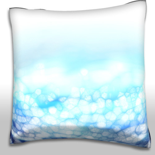 Luminous Blue Meadow Landscape Pillow. Polyester Velour Throw Pillow
