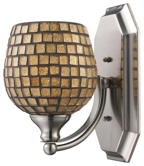 Celina 1Light Vanity, Polished Chrome and Gold Leaf Glass