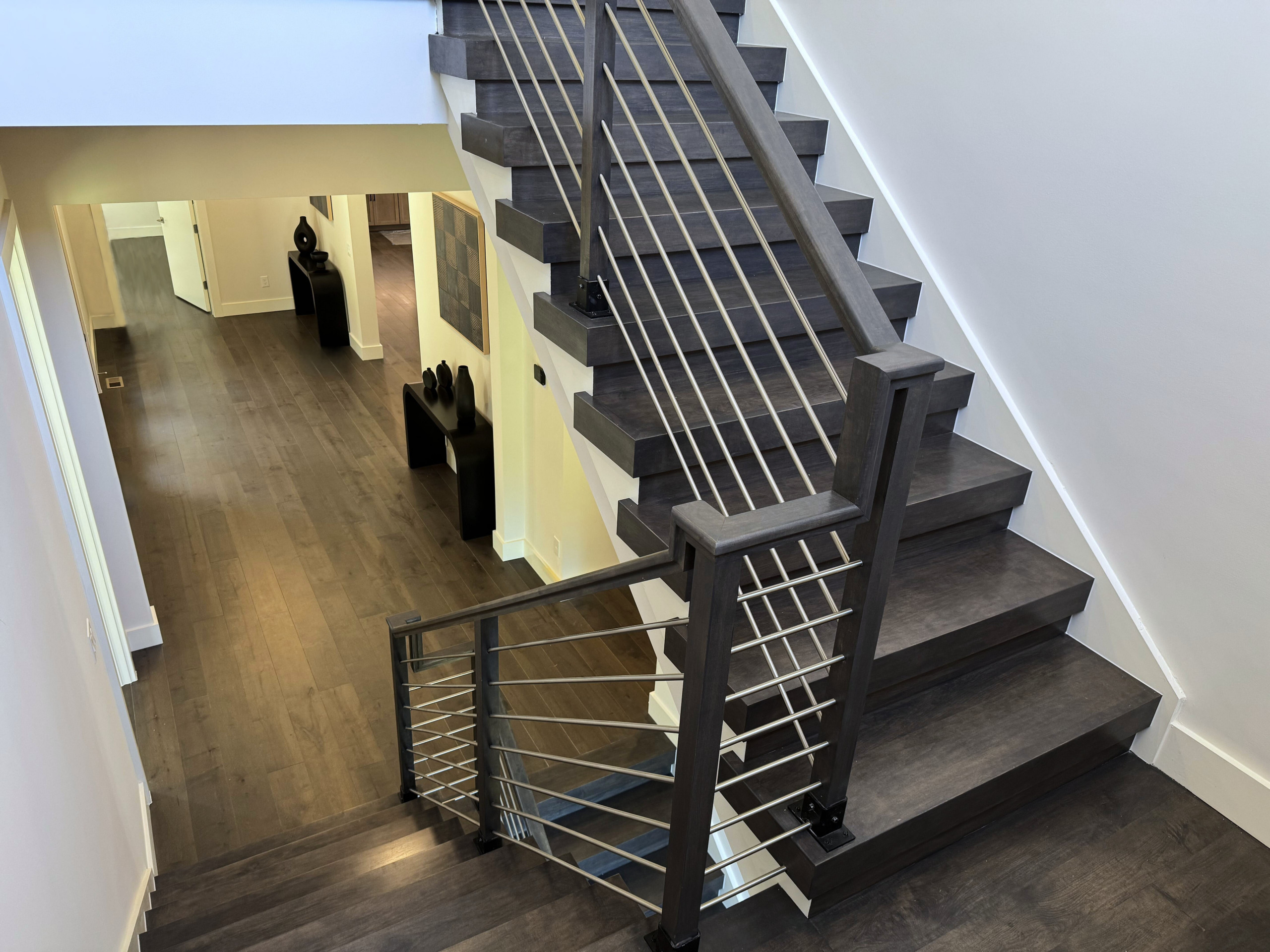 137_Transitional Maple Staircase with Stainless Steel Rail, Clifton, VA 2014
